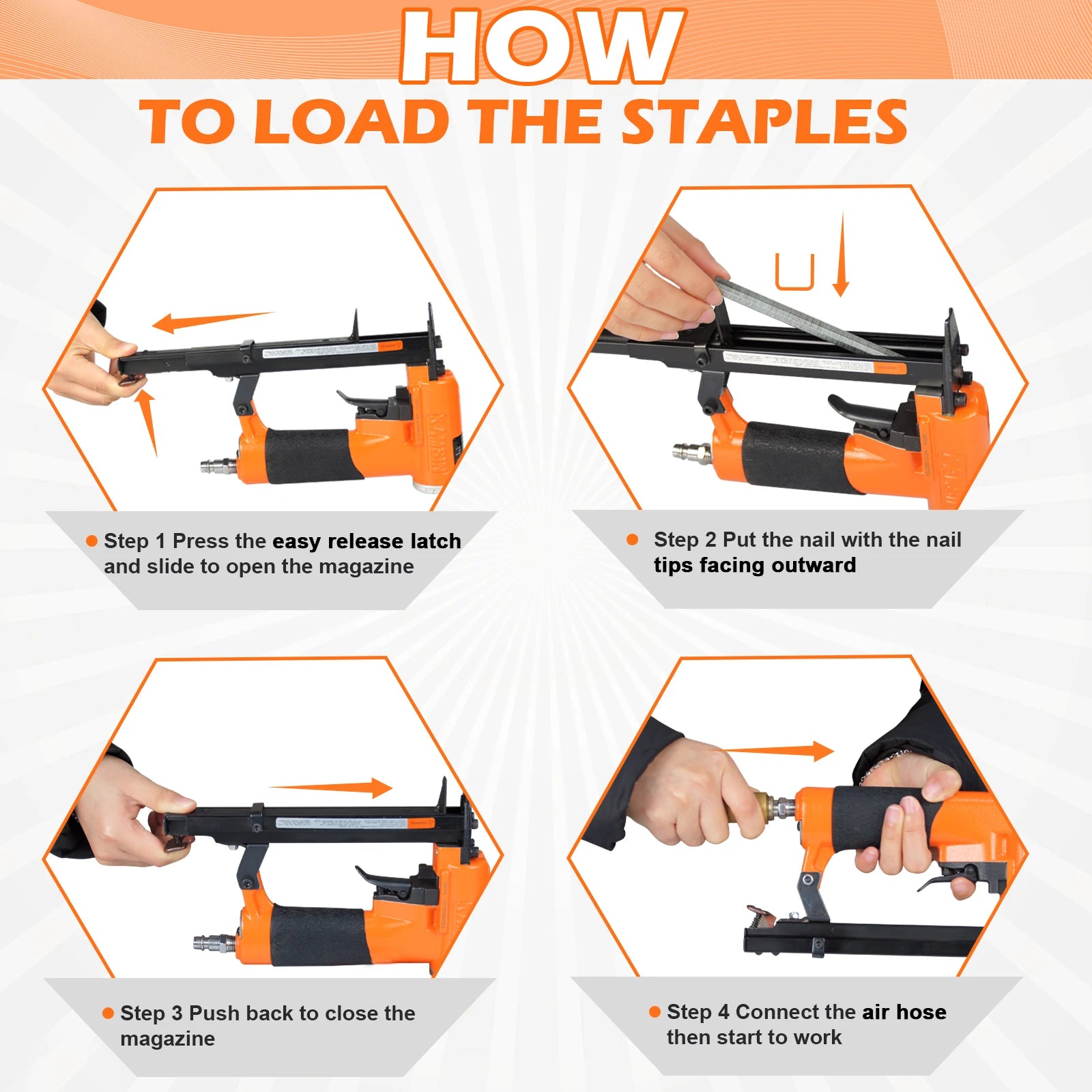 KAMSIN 7116 Nail Gun 22 Gauge Pneumatic Upholstery Stapler 71 Series Staples Fine Wire Stapler for Furniture and Fabric