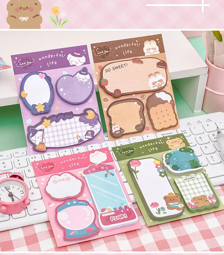 Kawaii Cartoon Strawberry Rabbit Bear Sticky Notes Memo Pad Cute Message N Times Sticky Office Stationery Supply Journal Planner