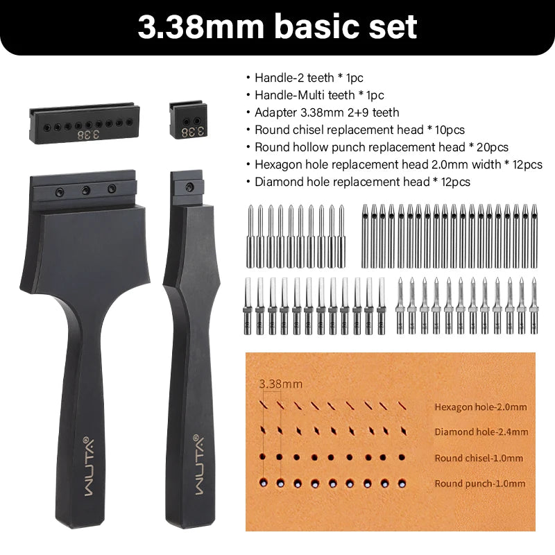 WUTA Multifunctional Leather Hole Punch Round Pricking Iron Stitching Punching Chisel Interchangeable Head Leather Craft Tools