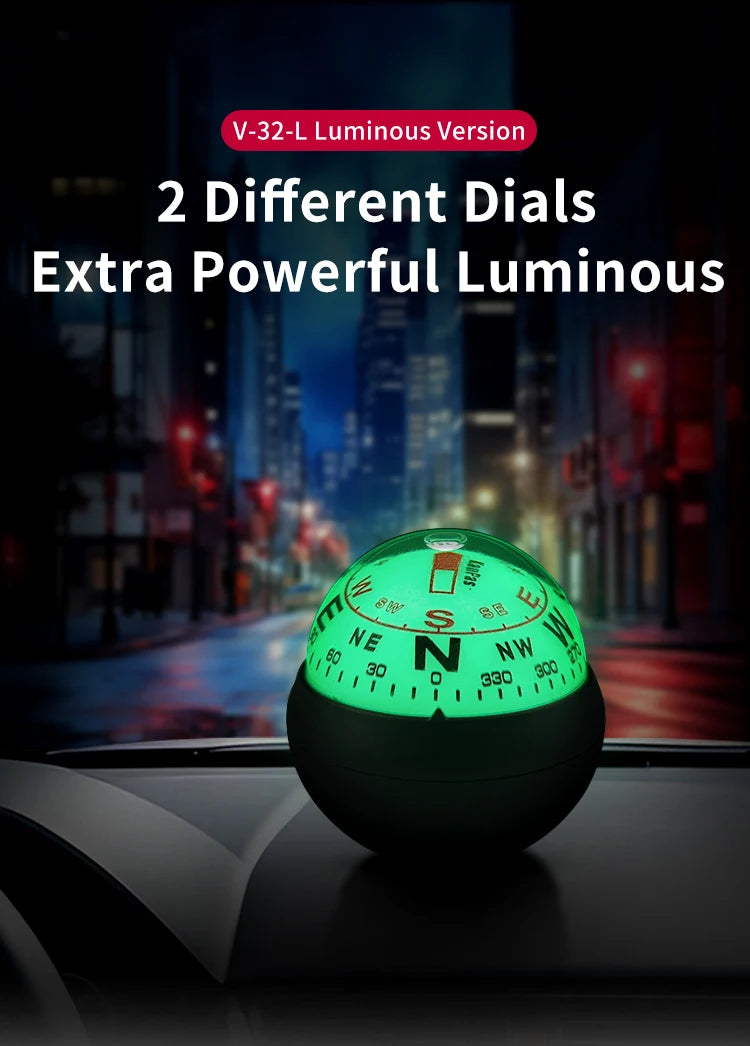 KANPAS Compass for Car/Small Dashboard Compass/Compass for Boat/No Leaking Compass/Double Dial/Luminous