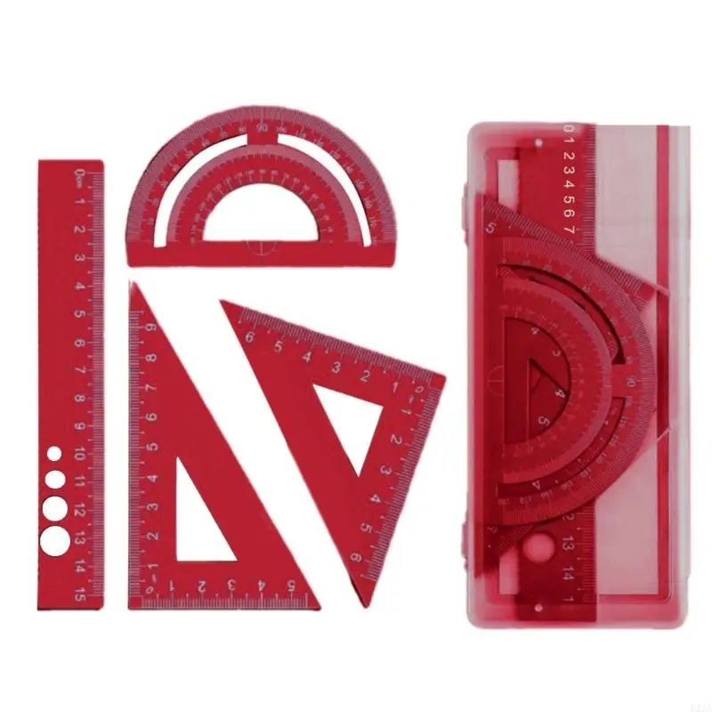 4Pcs/Set Student Math Drafting Tool Aluminum Alloy Straightedge 45° 60° Triangular Ruler Protractor for Office School Supply