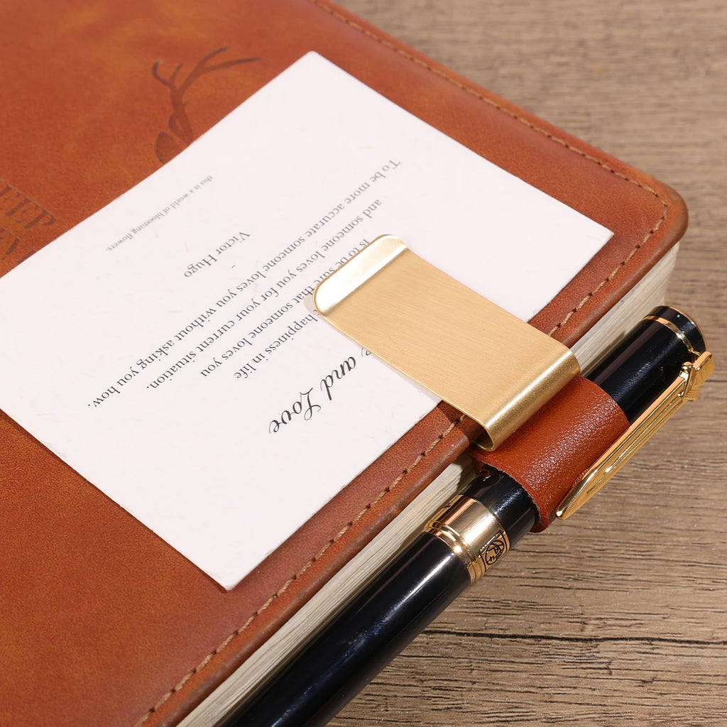 6-1PCS Stainless Steel Leather Pen Holder Pencil Clamps Notebook Bookmark Practical Organizer Clip Pen Holder Office Stationary