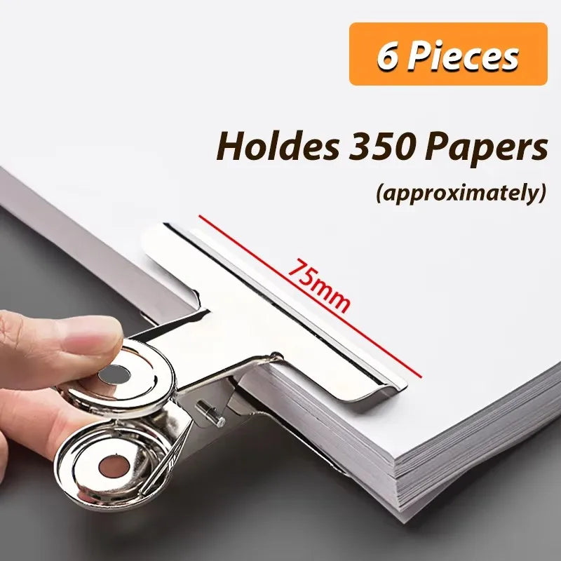 6Pcs Metal Paper Clip Foldback Metal Binder Clips Multi-functional Clamp Binder Paper Clips Office School Stationery Supplies
