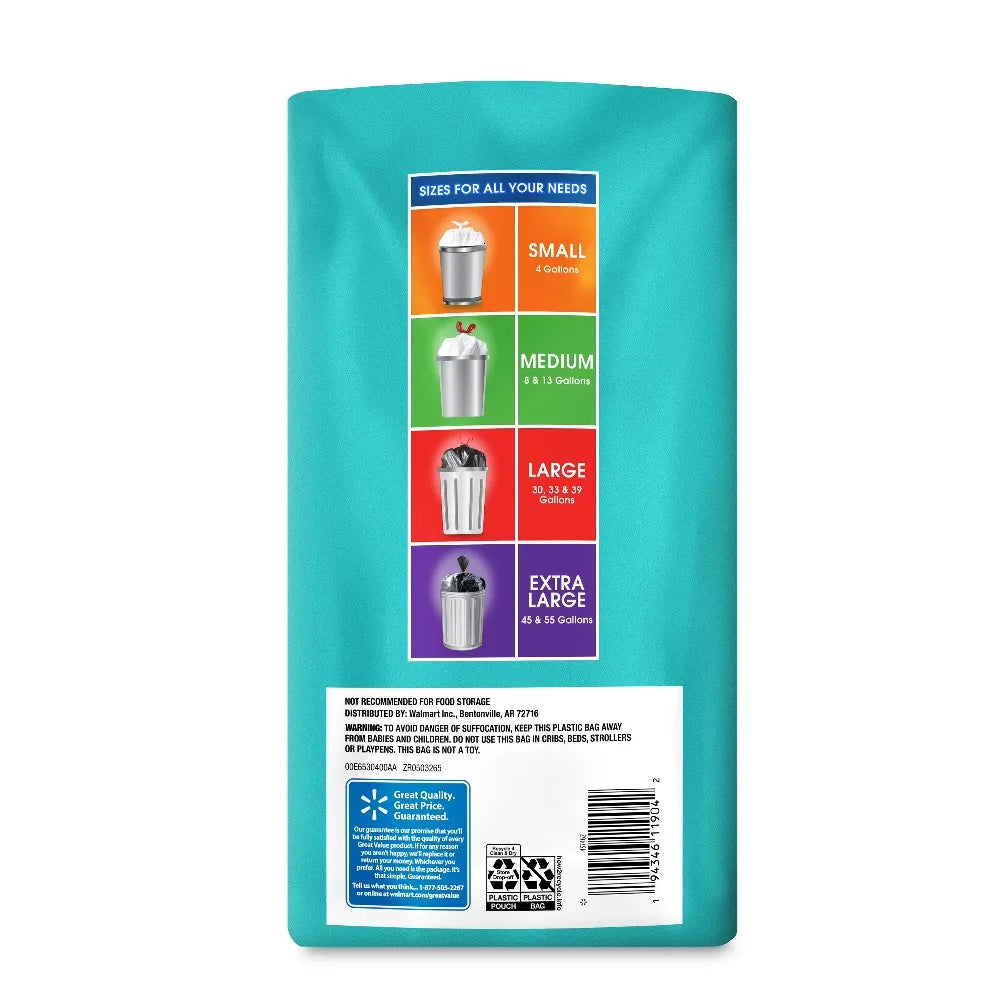 55-Gallon Extra Large Outdoor Twist Tie Trash Bags, Unscented, 20 Bags