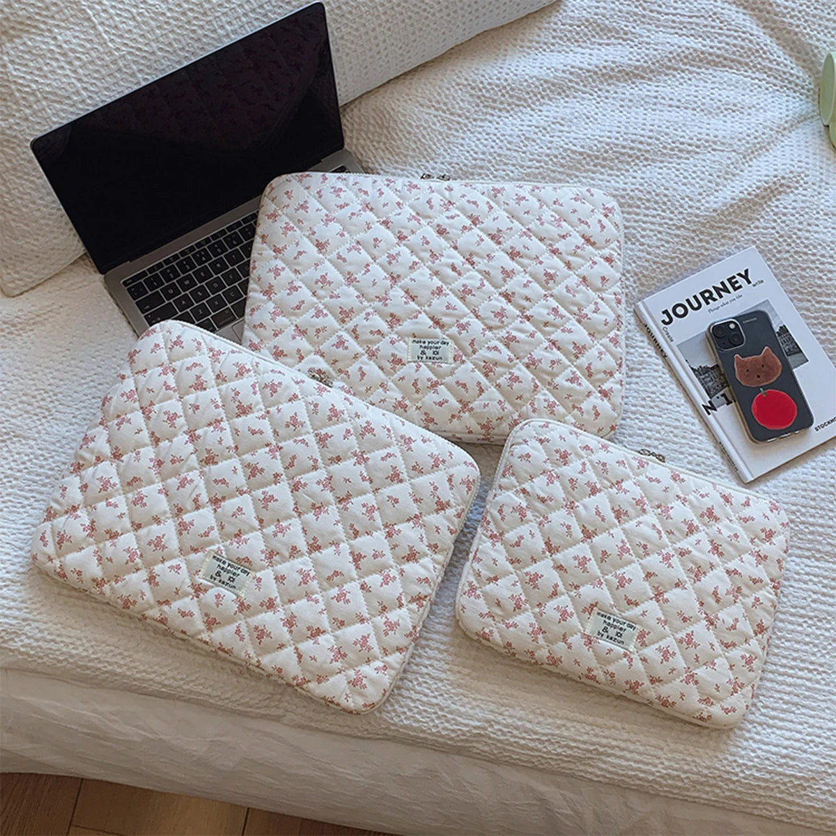 1 Pc Chic Flower Print Quilted  Laptop Bag 11 Inch/14 Inch/15 Inch Computer Bag Protection Case Laptop Sleeve Computer Case Bag