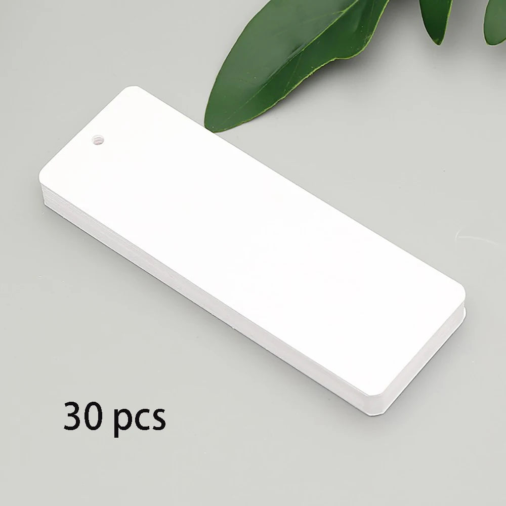 30 Sheets Blank Round Corner Bookmark Cards with Hole, 350g Kraft Paper & White Cardstock for DIY Art Painting