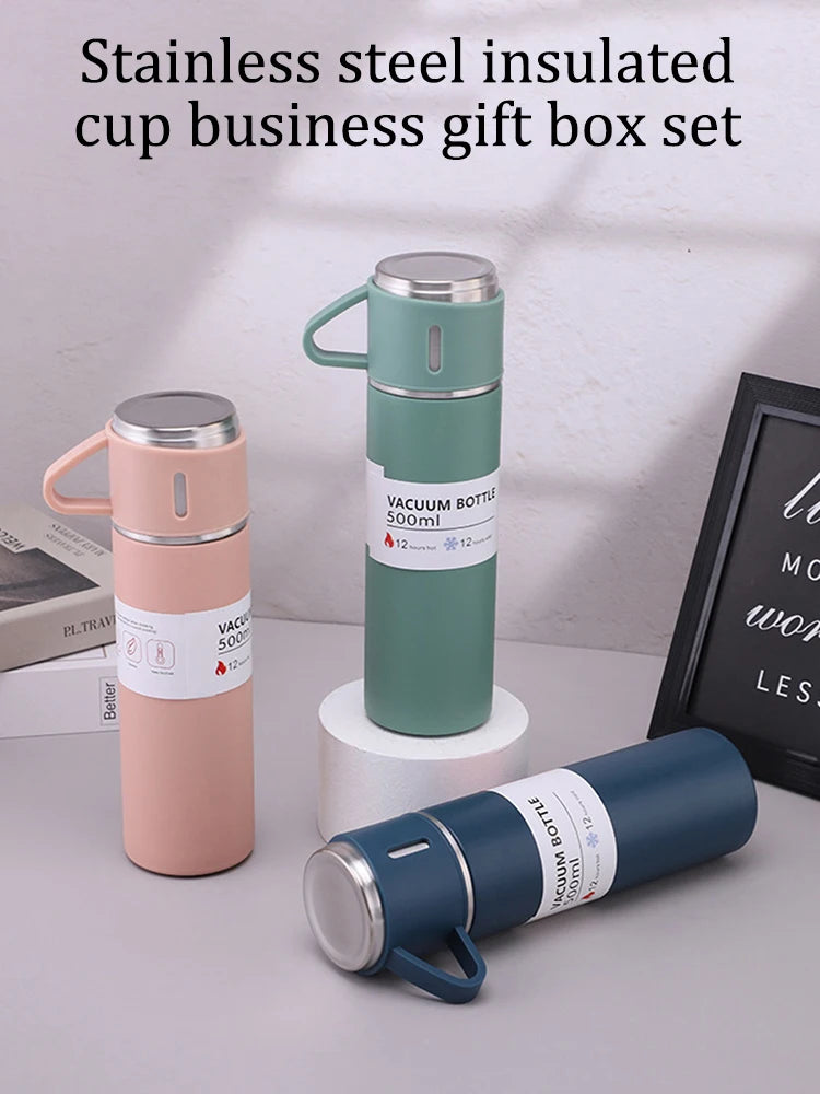 One Cup Three Lid Thermos Cup Set 304 Stainless Steel Handle Lid Gift Cup Men's And Women's Portable Gift Box Set
