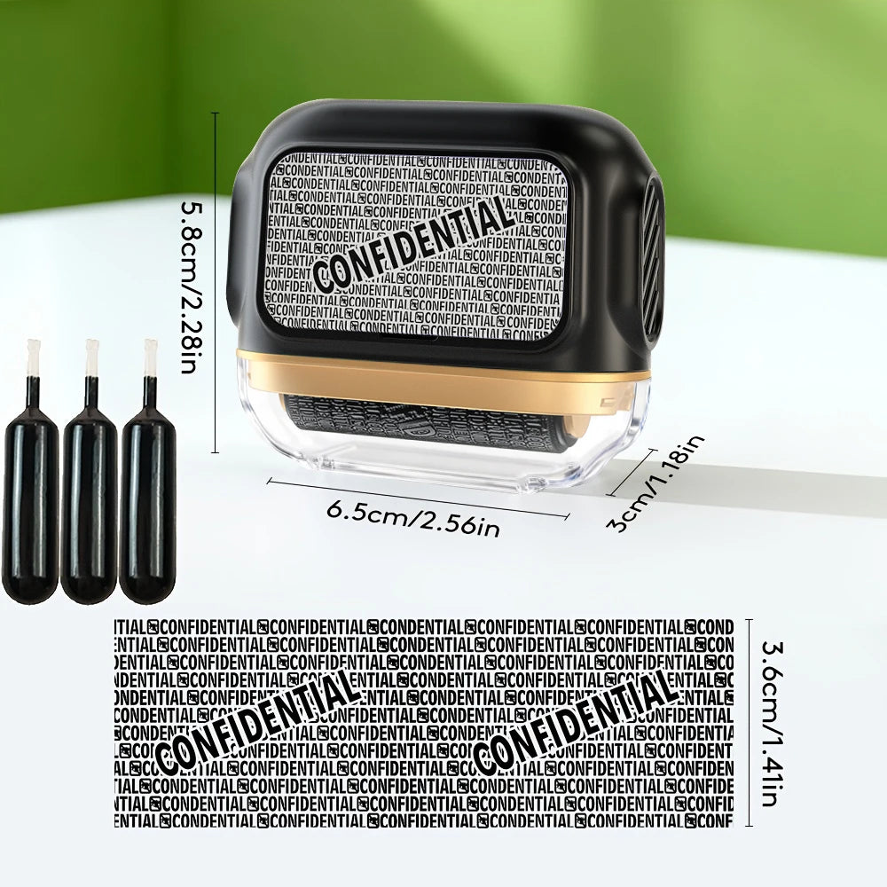 A005 Large Roller Privacy Stamp, Identity Theft Protection & Confidentiality Guard, with 3 Refill Inks
