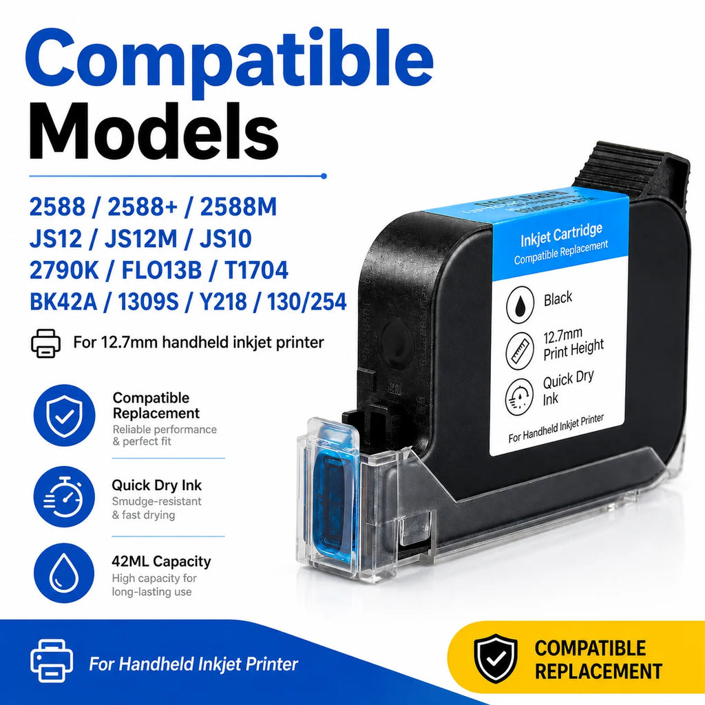 2588 2588+ 2588M 42ML Quick Dry Ink Cartridge 12.7mm Print Height for Handheld Inkjet Printer Compatible Replacement