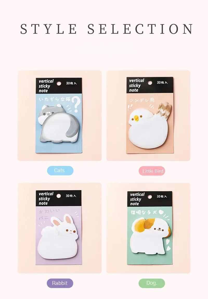 Cute Cartoon Animal Ass Sticky Notes 30Sheets Rabbit Dog Cat Bird Hip Memo Pad Notepads Thick Paper School Office Stationery
