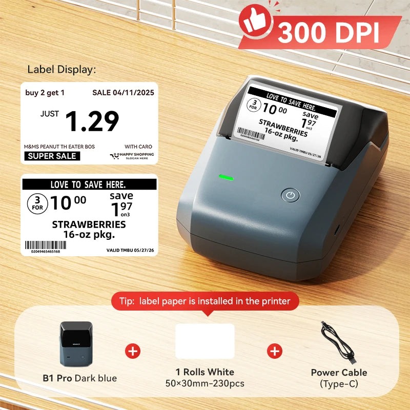 Niimbot B1 Pro Label Printer 300 DPI High-definition Red Black Color Printing Self-adhesive Photo Printing for Business Home
