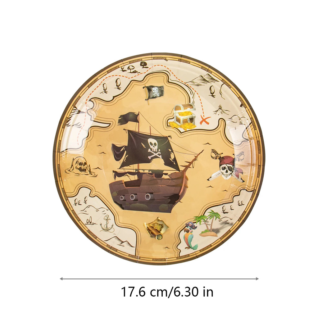 Pirate Theme Disposable Tableware Treasure Map Ship Paper Plate Cup Tablecloth Kids Pirate Birthday Party Decoration Supplies
