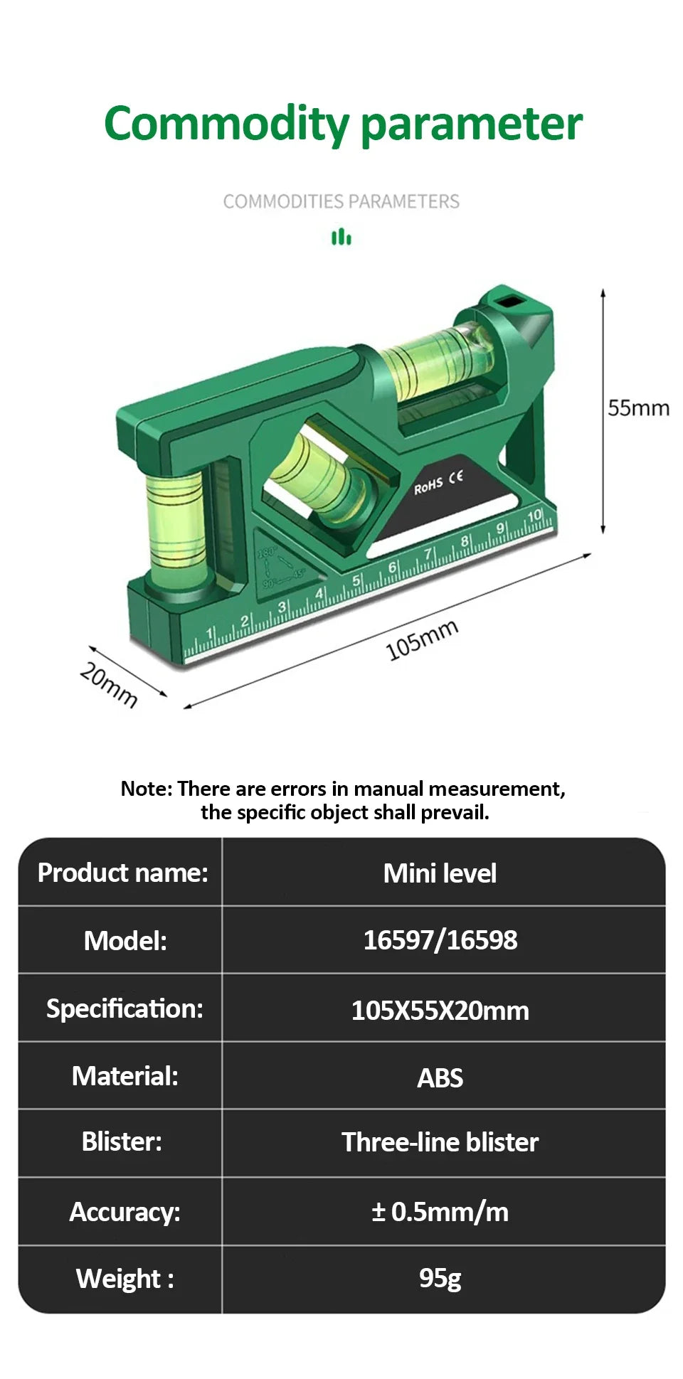 Mini Level Gauge High-precision Horizontal Vertical Measure Metric Ruler Protractor Home Portable Magnetic Pocket Level Gauge