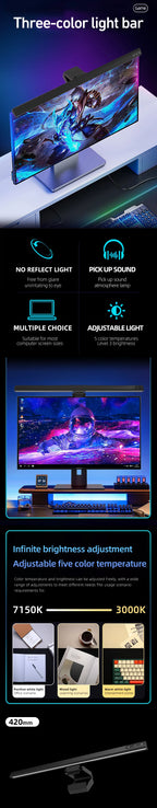 Computer Monitor Light Bar RGB Music Rhythm Screen Hanging Lights Dimming Desk Lamp Reading Gaming Table Lighting
