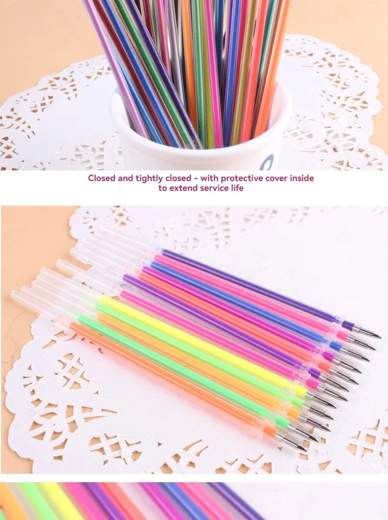 12-100pcs Glitter Pen Refills Set Flash Multicolor Gel Pen Refill Core DIY Art Writing Painting Graffiti Pen Refills Supplies
