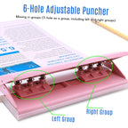 Adjustable 6-Hole Desktop Punch Puncher for A4 A5 A6 B7 Dairy Planner Organizer Six Ring Binder with 6 Sheet Capacity