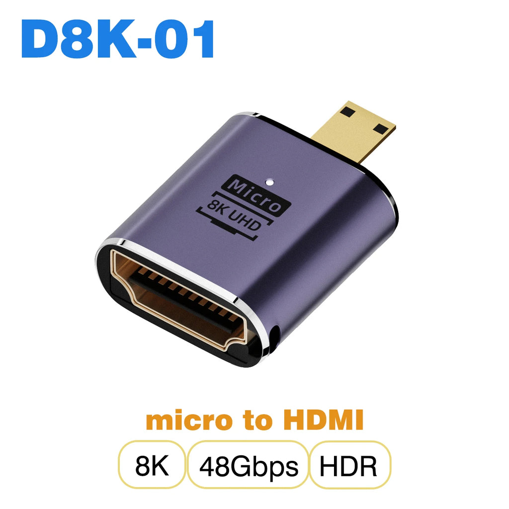 NNBILI HDMI2.1 48Gbps 8K@60Hz 4K@120Hz Ultra High-Speed Adapter Mini/Micro HDMI to HDMI Converter for PS5 X/S PC HDTV Projector