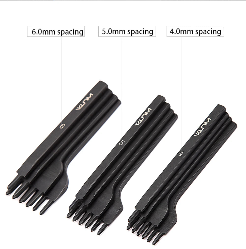 WUTA 1Set 4pcs Basic Leather Chisel Tool Diamond Pricking Iron Hole Punch Stitching Leather Craft tools 3/4/5/6mm 1-2-4-6 teeth