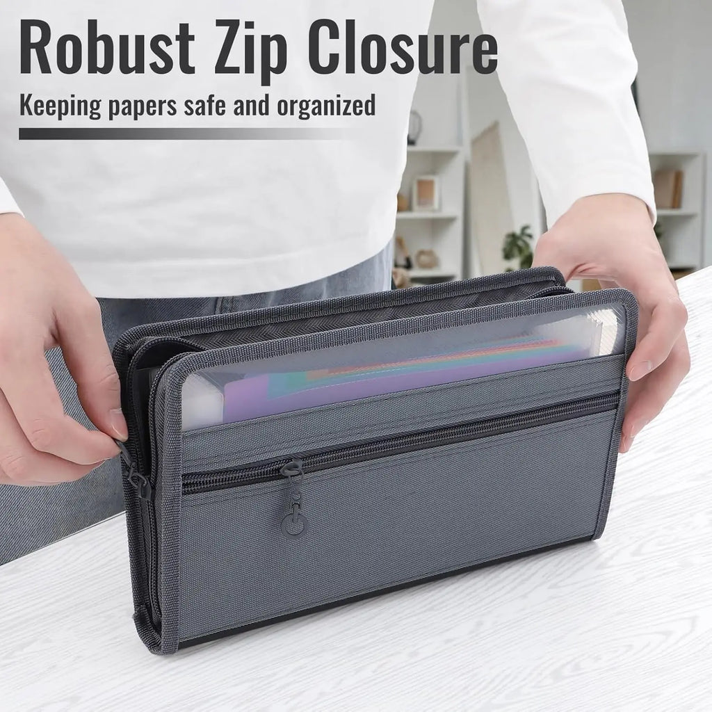 Small Accordion A6 File Organizer with Safe Zipper, 13 Pocket Expanding File Folder with Front Pencil Pouch