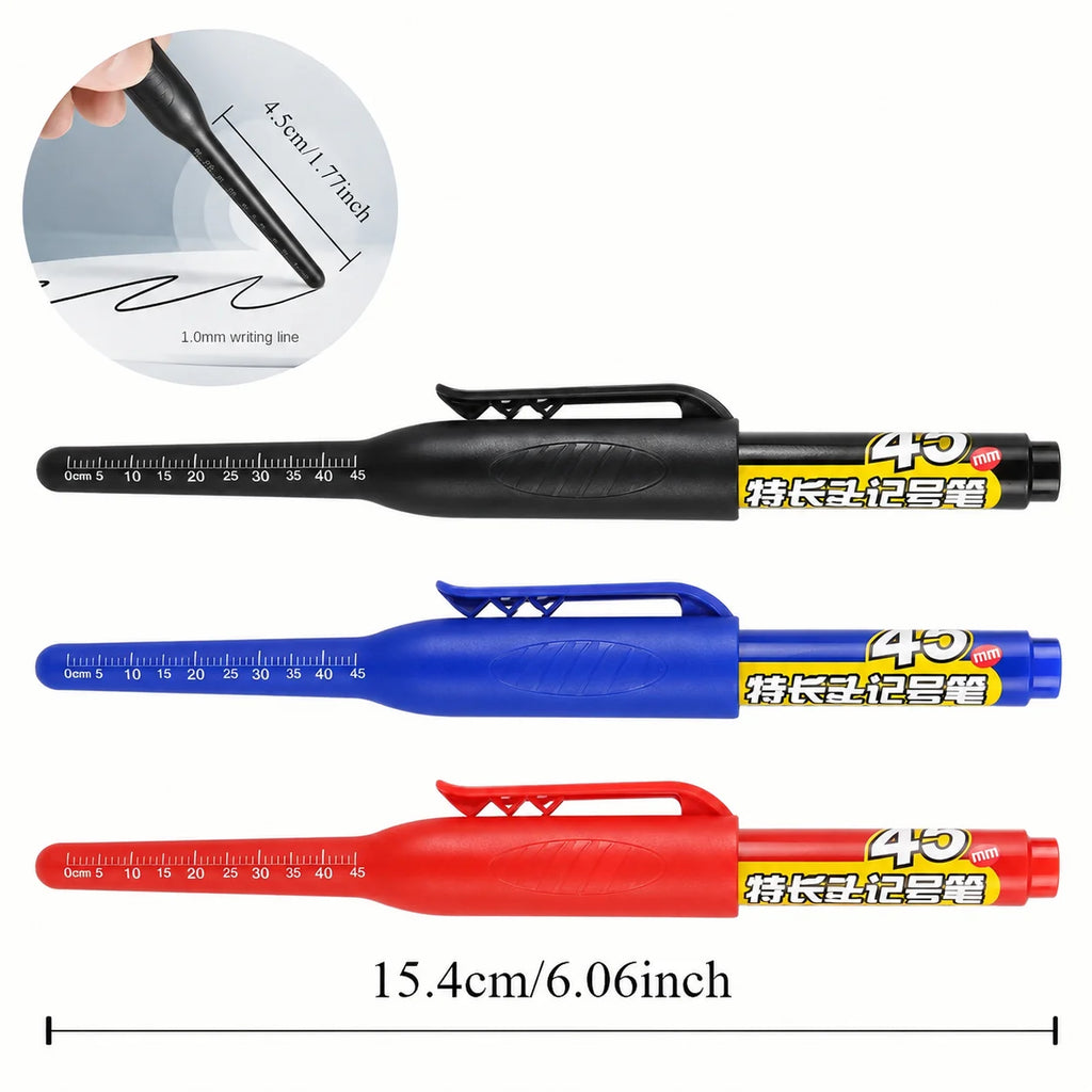 1-6Pcs 45mm Waterproof Long Head Nib Deep Hole Markers Pen Tile Carpenter Pen Multi-purpose for Woodworking Black/Blue/Red Ink