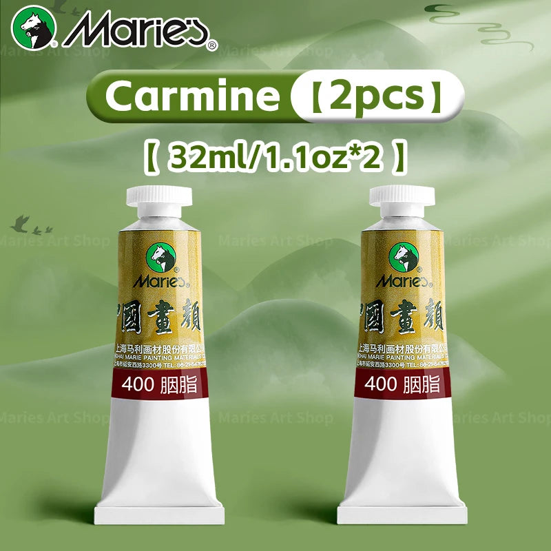 Marie's Chinese Painting Pigment Set,2pcs 20 Colors 32ml/1.13oz Tube,Watercolor Sumi Paint Kit for Drawing,Writing,Ink,Landscape