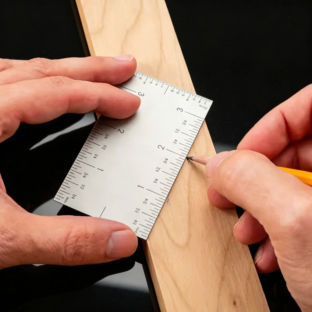 Pocket Square Ruler | 4-Sided Scale Stainless Steel Marking Tool | Sliding Precision Gauge for Woodworking