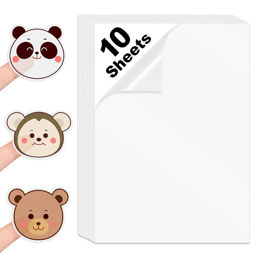 10 Sheets A4 Vinyl Sticker Paper Transparent Printabe Label for Inkjet Printer Self Adhesive Copy Paper Waterproof Sticker Decal