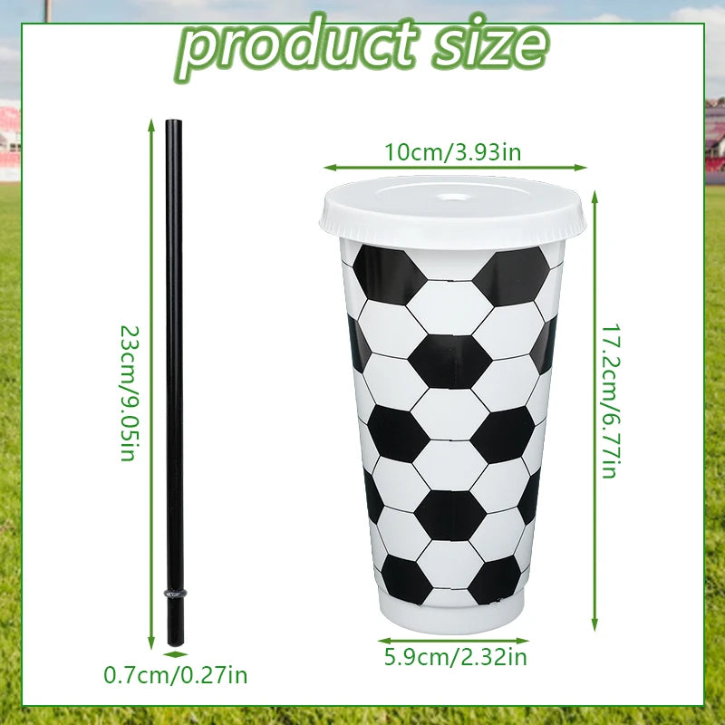 6/12pcs Reusable Plastic Soccer Cups with Lid Straws Kids Football Party Favors Sports Themed Birthday Decoration Supplies Gifts