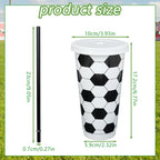 6/12pcs Reusable Plastic Soccer Cups with Lid Straws Kids Football Party Favors Sports Themed Birthday Decoration Supplies Gifts
