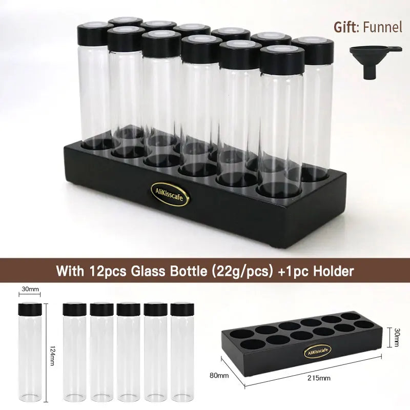 Coffee Beans Storage Container Glass Tube Bottle With Breathable Lid Wooden Display Rack Barista Accessories Coffeware Sets Gift