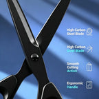Black Office Scissors Thick Sharp Stainless Steel Blade Ergonomic Resin Handle Multi-purpose School Home Craft Cutting Scissors