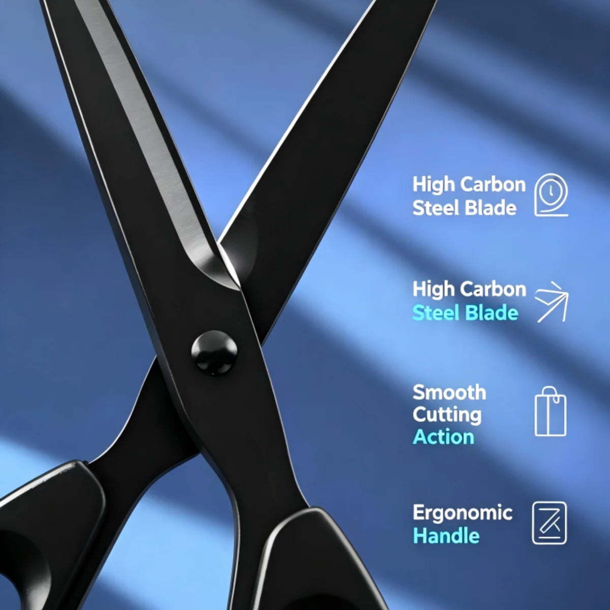 Black Office Scissors Thick Sharp Stainless Steel Blade Ergonomic Resin Handle Multi-purpose School Home Craft Cutting Scissors