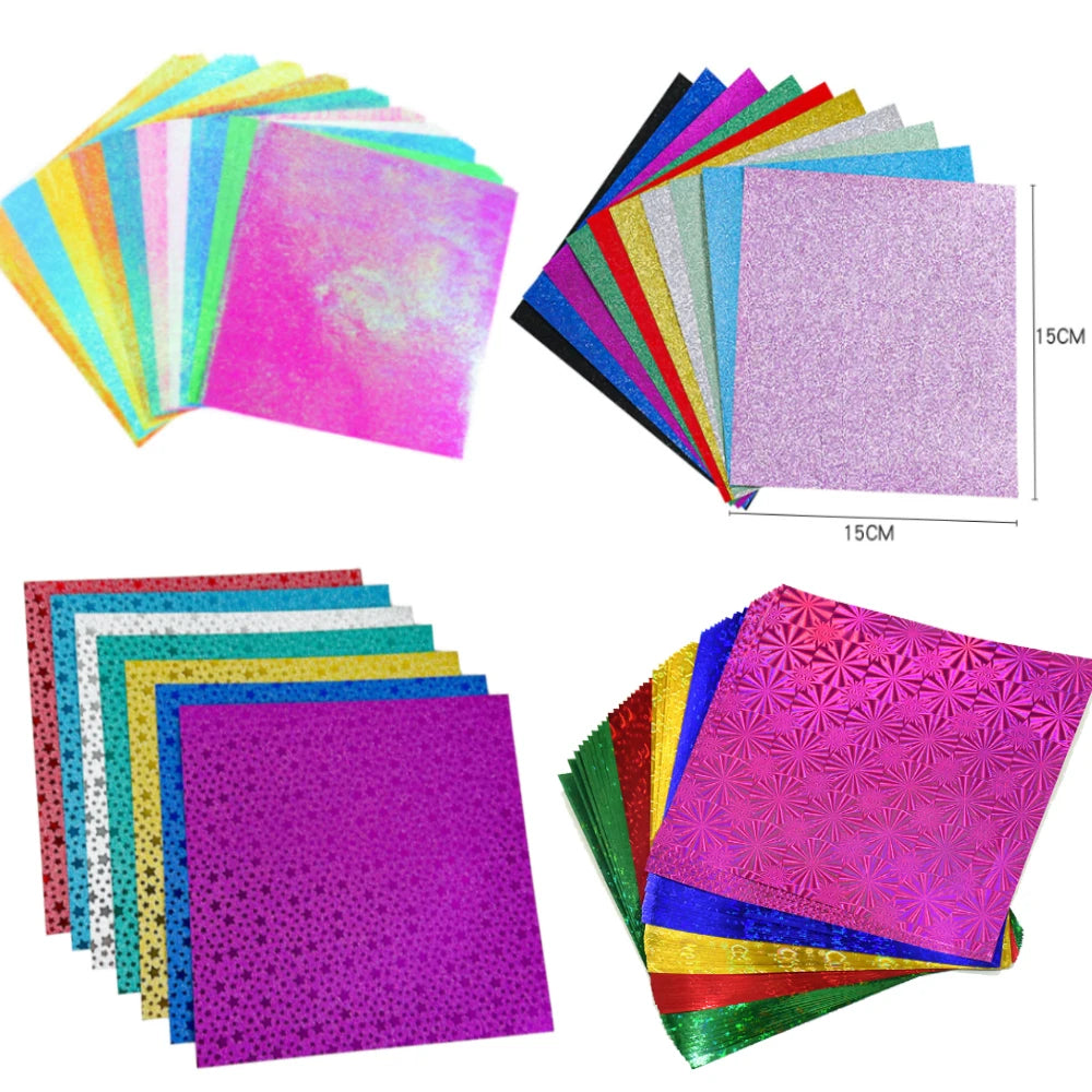 15*15cm Colorful Glitter Origami Kids Handmade Materials DIY Scrapbooking Folding Craft Paper Square Star Pattern Craft Decor