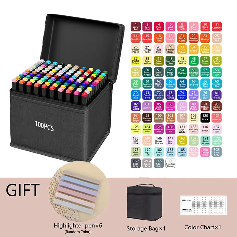 24-262 Colors Alcohol Drawing Markers Dual Tip Permanent Art Sketch Markers for Illustration School Supplied