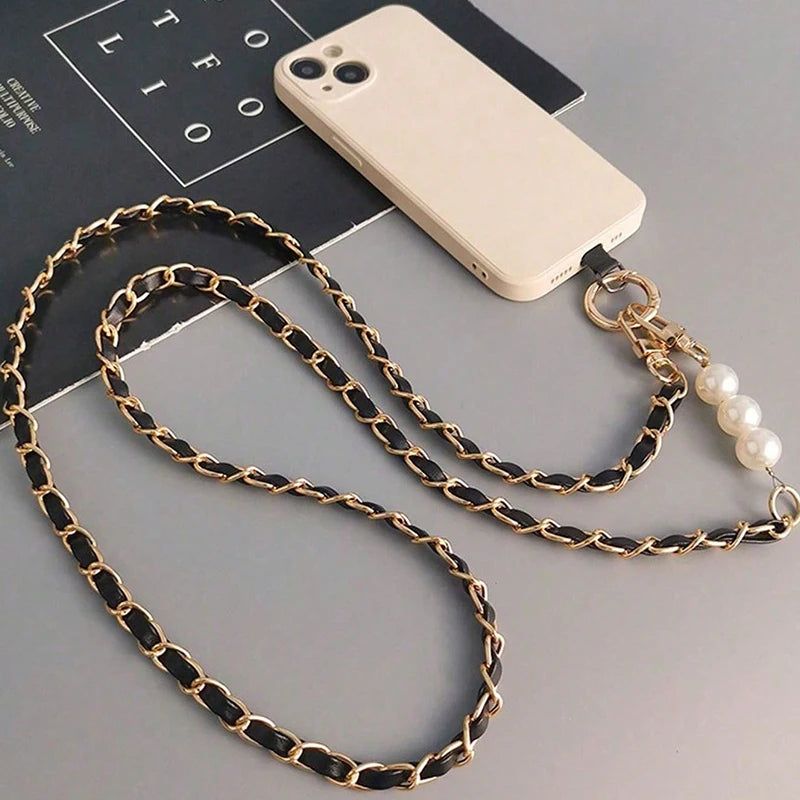 Mobile Phone Lanyard Women's Long Neck and Shoulder Strap Phone Case Universal Lanyard Long DYM Crossbody Pearl Pickup Chain