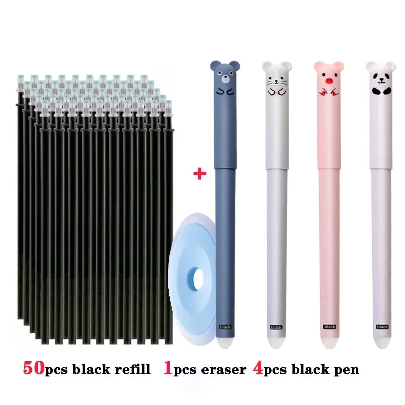 55pcs/lot Erasable Gel Pen 0.5mm Refill Rod Magic Ink Erasable Pen Washable Handle Office School Writing Tools Kawaii Stationery
