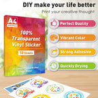 100% Transparent A4 Paper Sheets Adhesive Printable Label Sticker Paper Glossy for Inkjet Printer Clear Vinyl Label Copy Paper