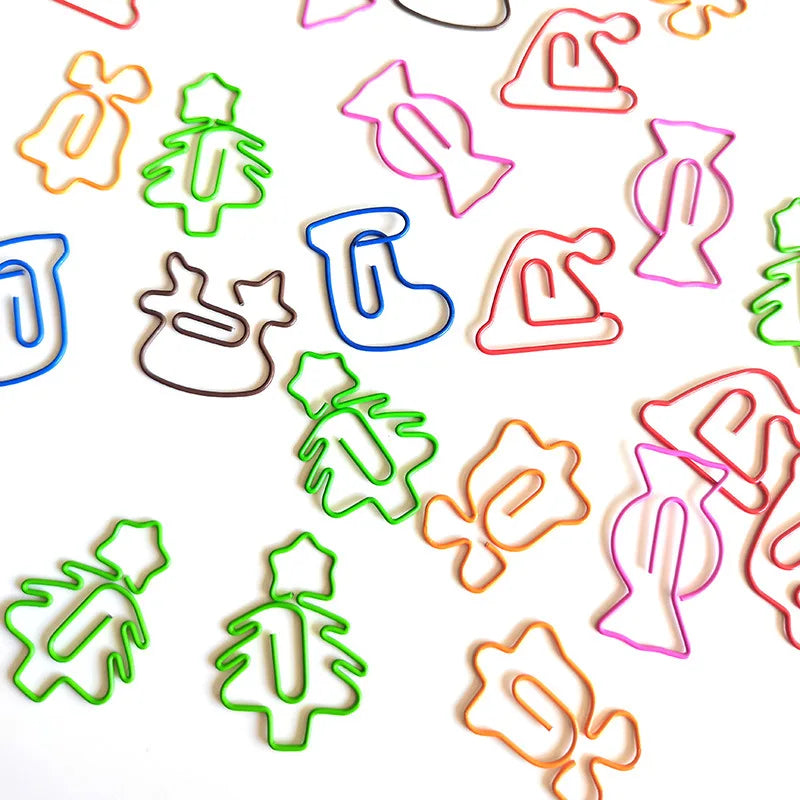 50/30pcs Christmas Tree Metal Material Bell Elk Shape Paper Clips Funny Kawaii Bookmark Office School Stationery Marking Clips