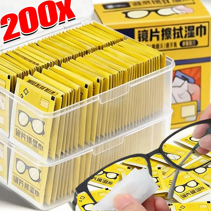 200-10Pcs/Box Glasses Cleaner Wet Wipe Disposable Anti Fog Misting Dust Remover Cleaning Lens Wipes Sunglasses Phone Screen