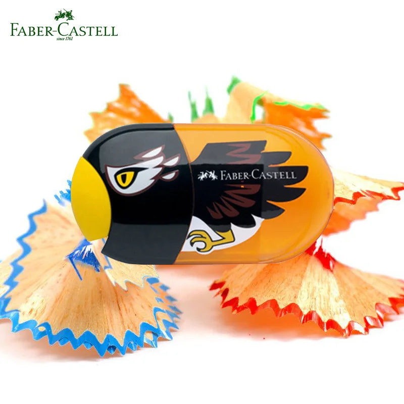 Faber Castell Cute Pencil Sharpener Double Hole with Container Plastic Student School Stationery Mini Manual Pencil Sharpeners