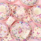 Butterfly Disposable Tableware Set Paper Plate Cup Napkins Pink Butterfly Birthday Party Decoration Baby Shower Wedding Supplies