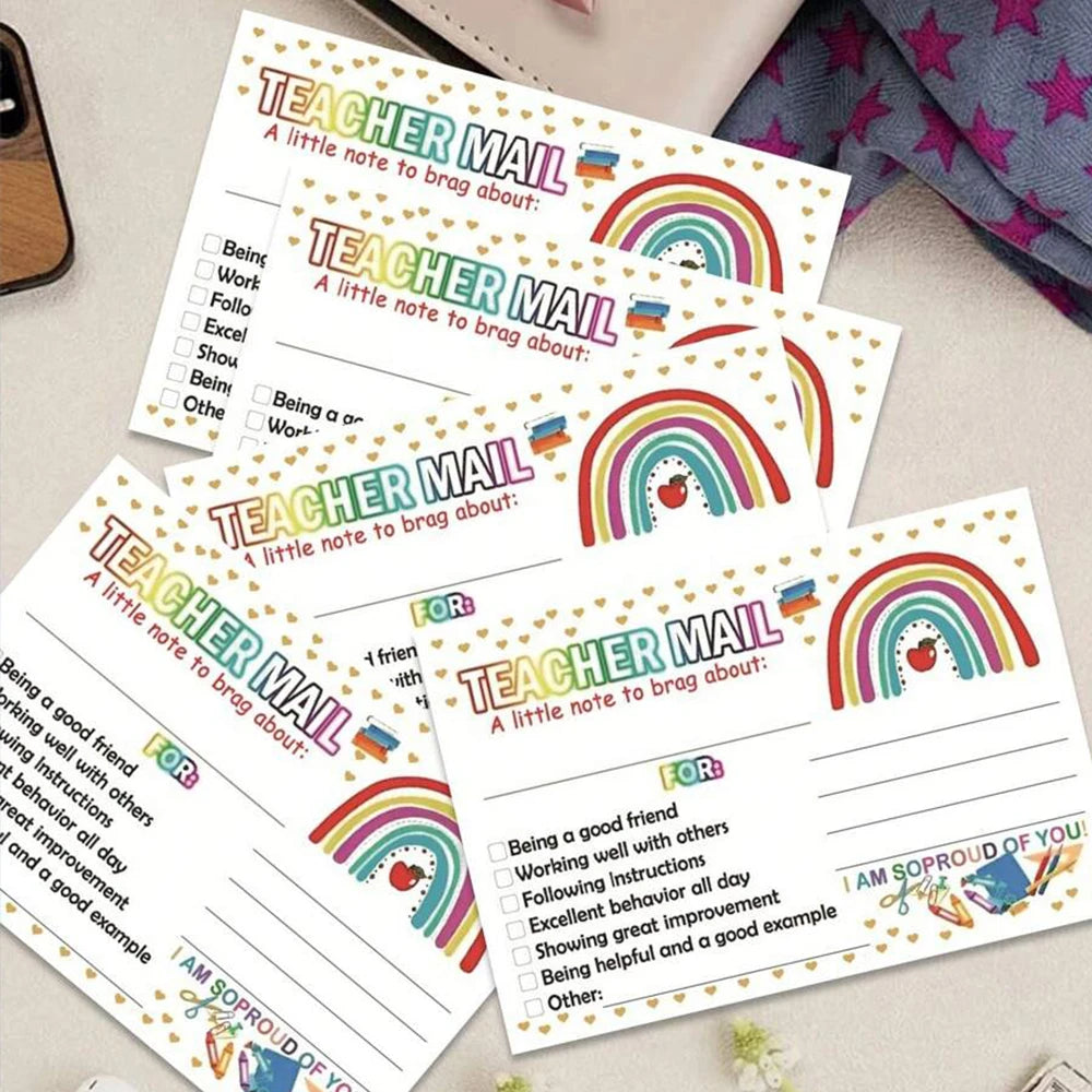 50/100/200Pcs Rainbow Teacher Mail Incentive Cards for Elementary Students Classroom Supplies