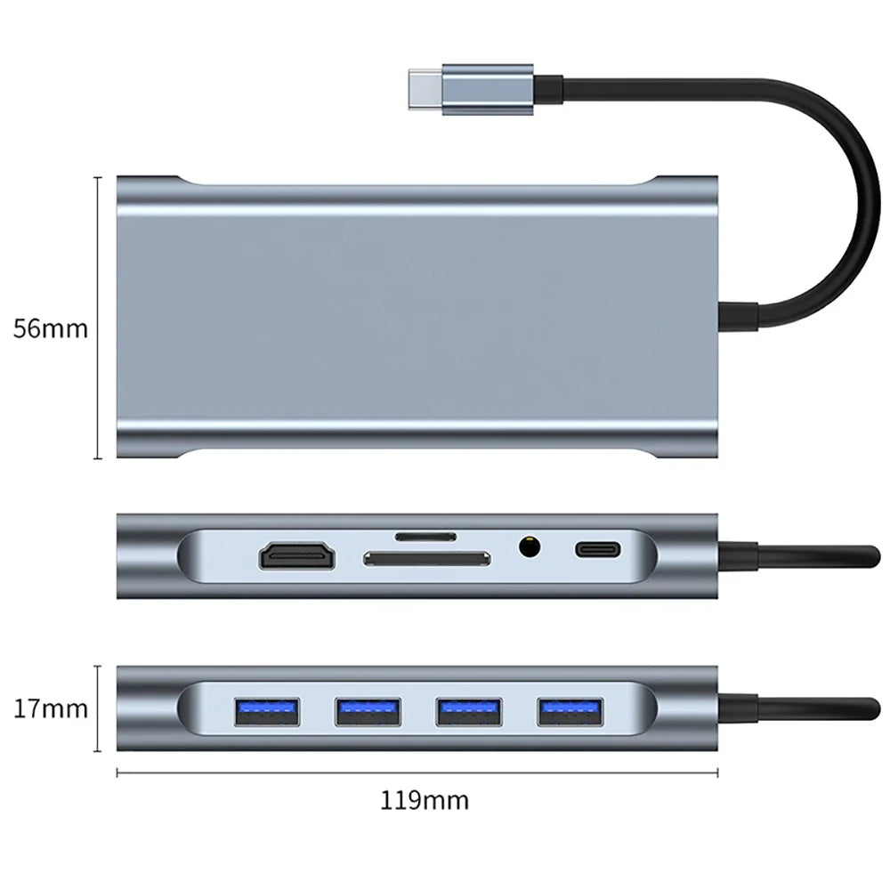 USB C HUB, USB C Adapter Dongle with 4K HDMI/VGA/Type C PD/RJ45/ SD/TF Card Reader For MacBook Pro/Air M1 iPad