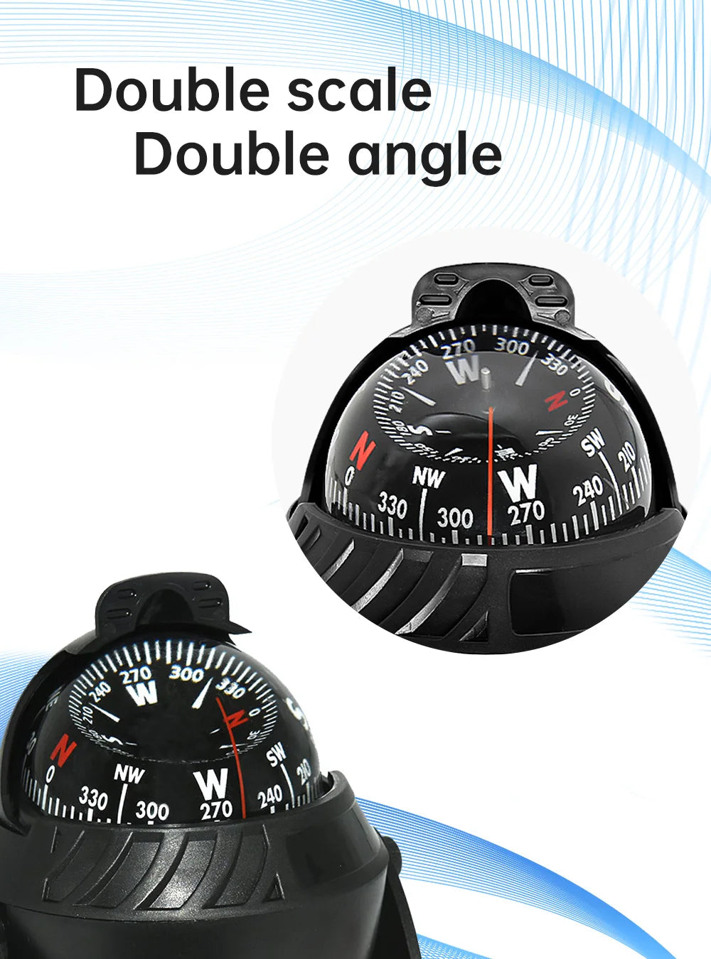 For Boat Yacht Car Waterproof Navigation Compass With Electronic LED Light White/Black Marine Sea Pivoting Marine Compass