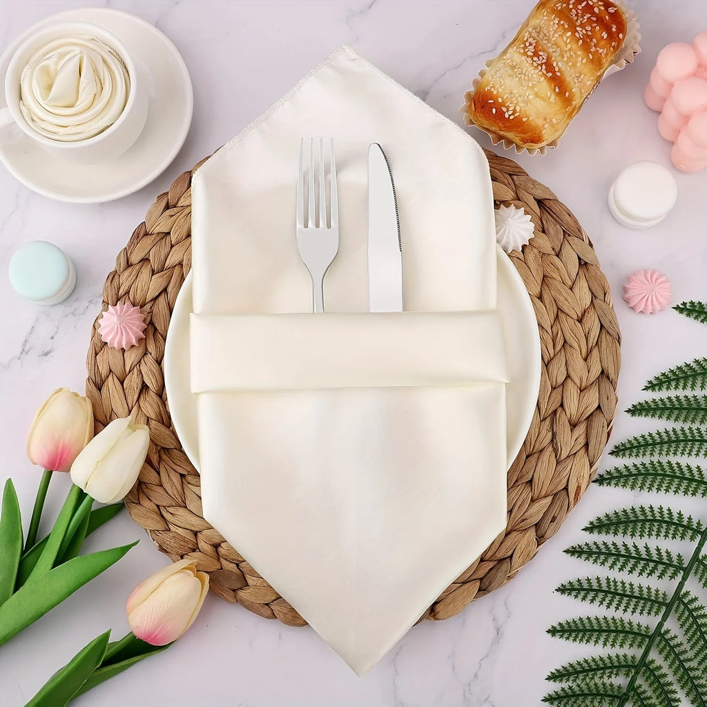 12pcs Silky Satin Dinner Napkins 30x30cm Polyester Square Table Napkins for Wedding Banquet Restaurant Birthday Party Decor