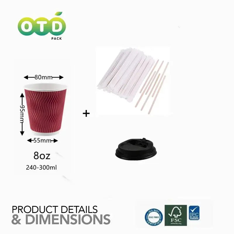 Double-Walled Paper Cup with Lids,Coffee Tea Hot Drinks Disposable Cups To Go Cups