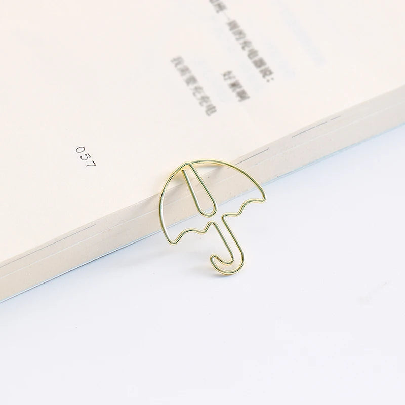 20pcs Umbrella Shape Paper Clip Creative Cute Bookmark Metal Color Cartoon Paper Clips For Planner Office Stationery