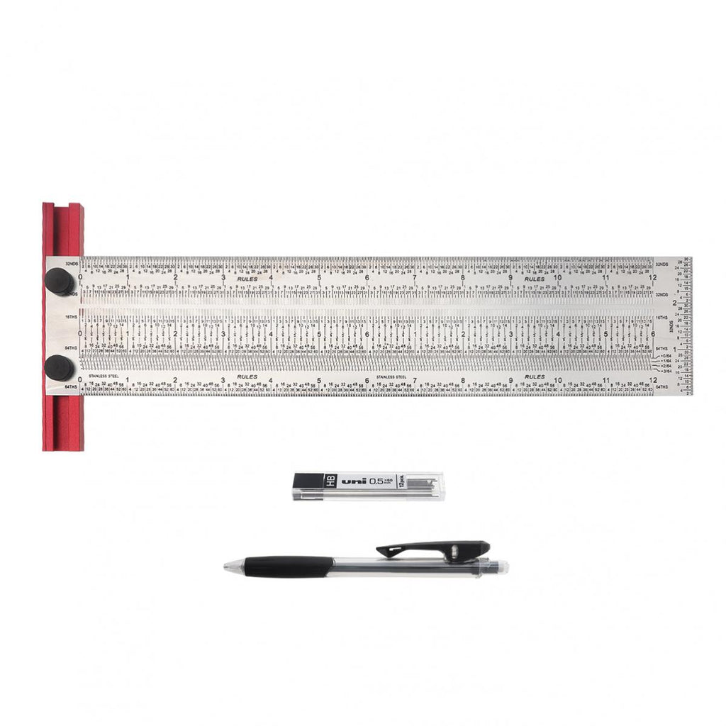 6/12 Inch Line Ruler Precision Marking 1/ 64" T Rule Woodworking Tools Stainless Steel Positioning Scribe Gauge with Marking Pen