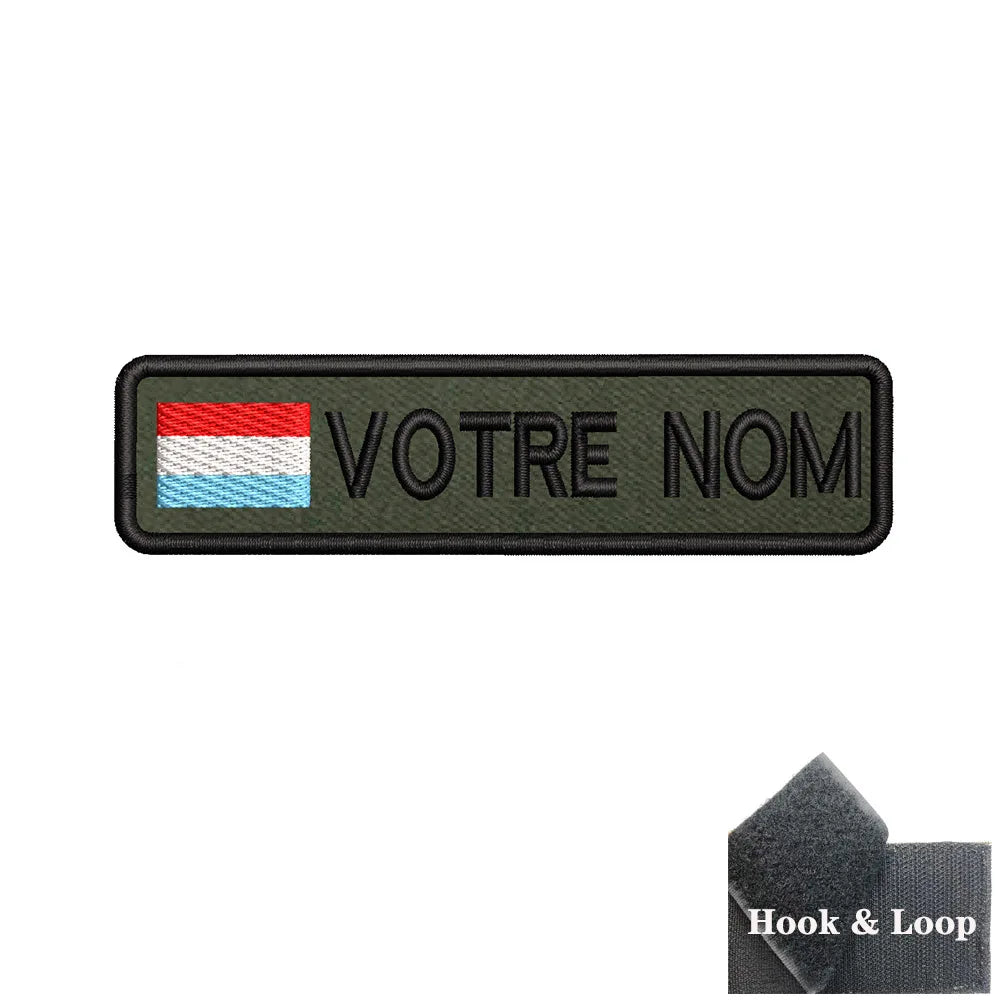 1PC 10cmX2.5cm Custom Name flag Patch Stripes Badge tags Iron On Or Hook Loop Army green Estonia Austria Bulgaria Luxembourg