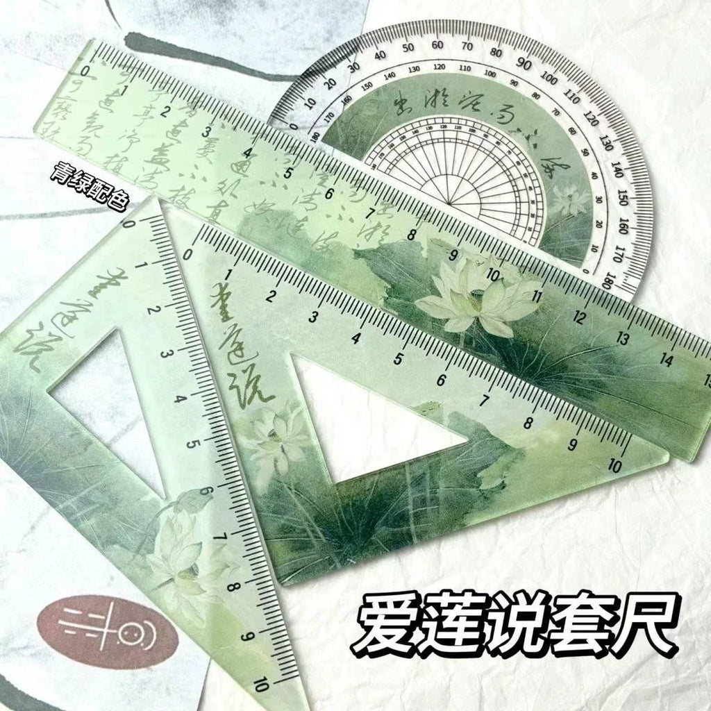 4PCS Ruler Set Drawing Ruler Measurement Geometry Triangle Ruler Straightedge Protractor School&Office Stationery